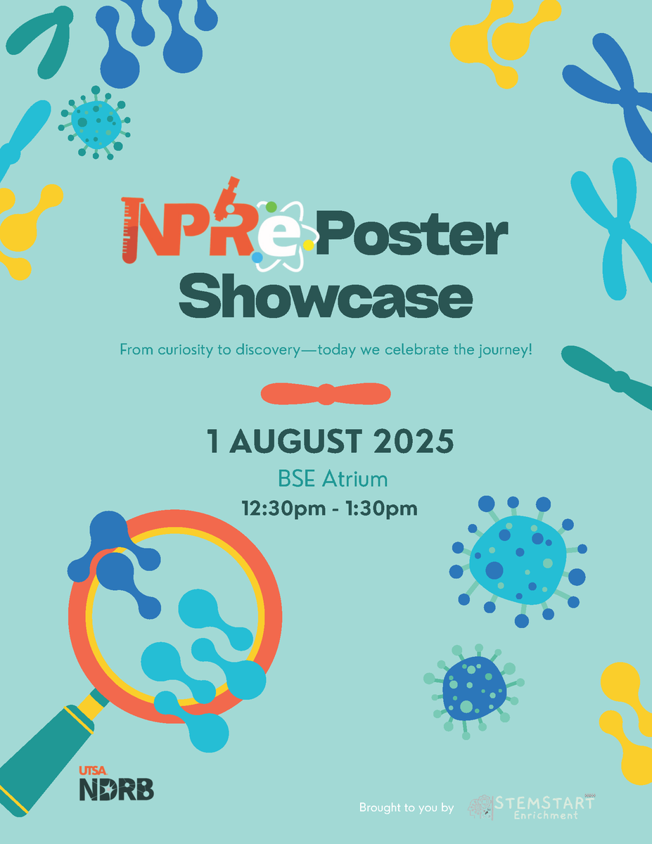 @UTSABrainHealth (@utsabrainhealth) on Twitter photo August 1st, 12:30-1:30p, drop by the BSE atrium for the NDRB Pre-Freshman Research Experience (NPRE) Poster Showcase. See what these young scientists have been up to.
For more program info tinyurl.com/3j9sffn5
<a href="/UTSANeuroDevRe1/">UTSA NDRB</a> <a href="/UTSAResearch/">UT San Antonio Research</a> <a href="/UTSASciences/">College of Sciences</a> <a href="/STEM_Enrichment/">STEMSTART Enrichment</a> August 1st, 12:30-1:30p, drop by the BSE atrium for the NDRB Pre-Freshman Research Experience (NPRE) Poster Showcase. See what these young scientists have been up to.
For more program info tinyurl.com/3j9sffn5
<a href="/UTSANeuroDevRe1/">UTSA NDRB</a> <a href="/UTSAResearch/">UT San Antonio Research</a> <a href="/UTSASciences/">College of Sciences</a> <a href="/STEM_Enrichment/">STEMSTART Enrichment</a>