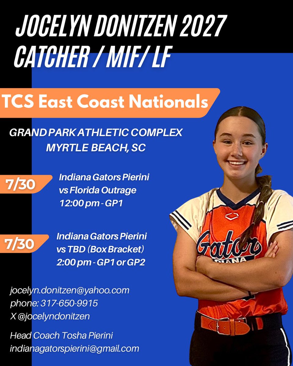 Jocelyn *Jay* Donitzen 2027 (@jocelyndonitzen) on Twitter photo In South Carolina for our last tournament of the season! Can’t wait to hit the field with <a href="/GatorsPierini/">Indiana Gators Premier Pierini</a>! In South Carolina for our last tournament of the season! Can’t wait to hit the field with <a href="/GatorsPierini/">Indiana Gators Premier Pierini</a>!