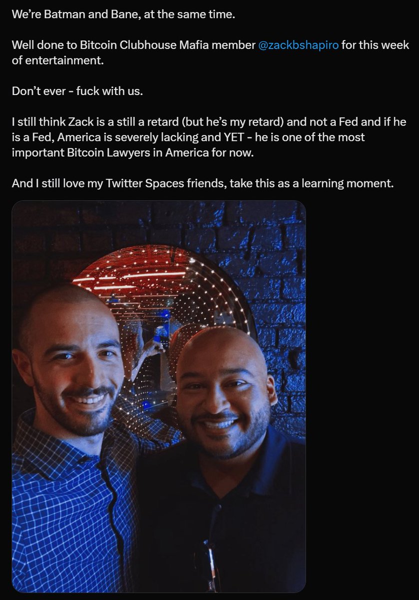 JimmyThaHand's tweet photo. @SimonDixonTwitt @zackbshapiro @bitcoinpolicy The ‘entertainment’ they are referring to was trolling a War Veteran with 9 combat missions. Definitely a learning experience for all…Ladies and gentlemen, Batman and Bane. Applause please. https://t.co/AcbvfsQshu