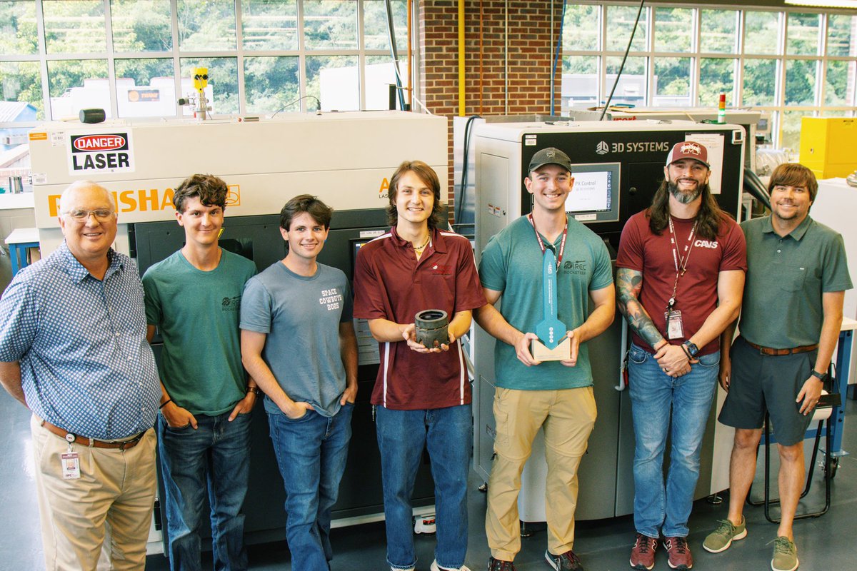 CAVS_MSSTATE's tweet photo. MSU’s Space Cowboys teamed up with CAVS to win big at the 2025 International Rocket Engineering Competition! 🚀

CAVS AM Lab produced a lighter, stronger motor retainer using metal 3D printing, helping the Helios rocket soar to 28,639 ft and claim 1st in the 30K COTS challenge. https://t.co/r0DTIRrHTQ