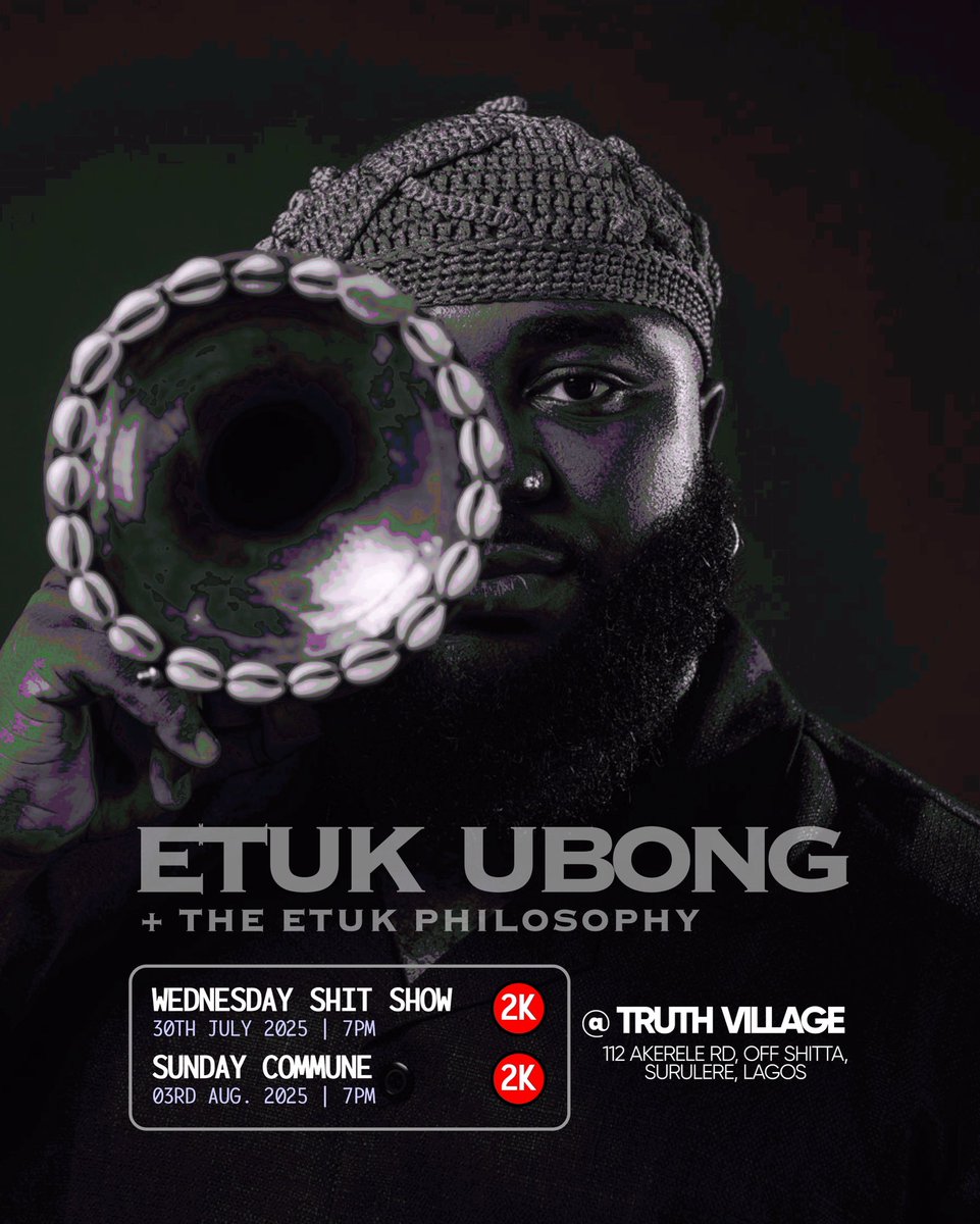 Ayaya!!

We are excited to be back at the Truth Village for our regular weekly Commune. 

Wednesday Shit Show 30/07
7pm - 10pm 
N2000

Sunday Commune 03/08
7pm - 10pm 
N2000 

p.s No African time. 7pm sharp We Commune
#earthmusic
