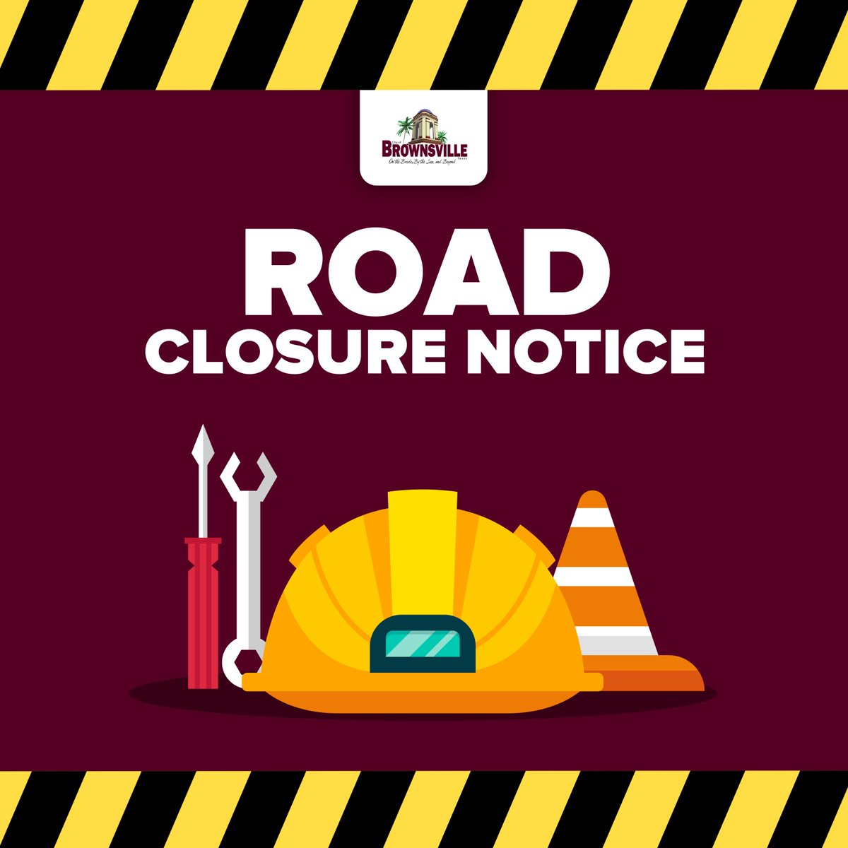 The Traffic Division of the City of Brownsville Engineering and Public Works Department is announcing that the Boca Chica Frontage Rd. Underpass and Turnarounds will be closed to through traffic TONIGHT from 8:00 PM to 6:00 AM.