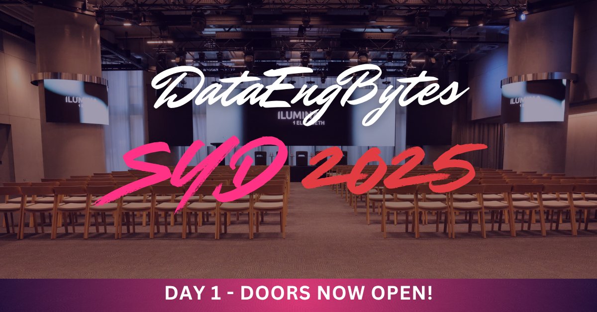 dataengbytes's tweet image. Sydney, the big day is here! The doors are now officially open for DataEngBytes Sydney 2025. Let’s have a great conference together. Just a reminder, our registration desk is at Level 1, ILUMINA.
dataengbytes.com/sydney