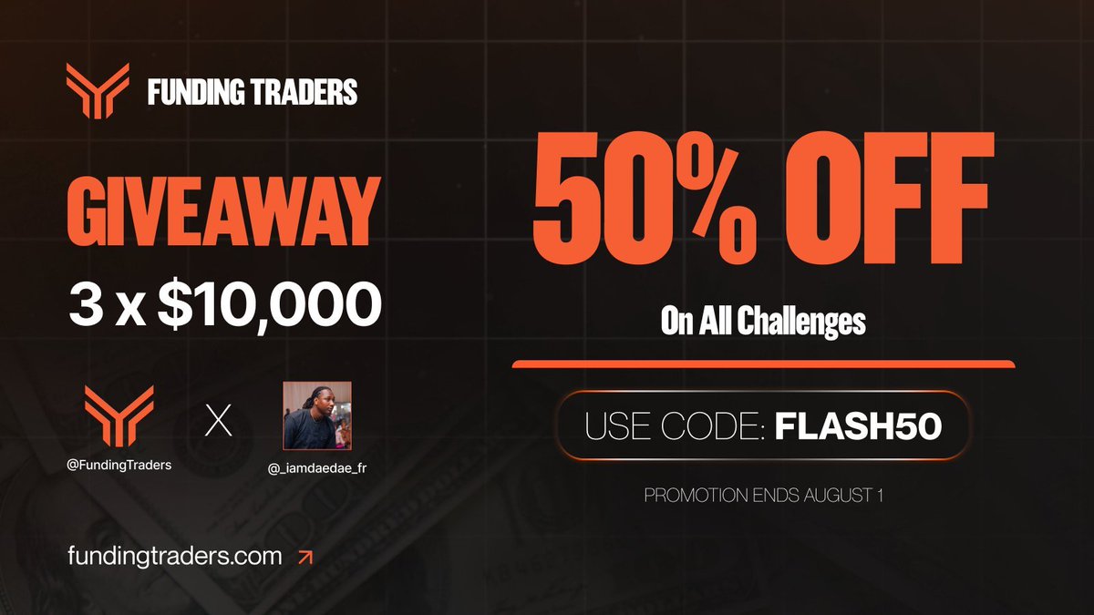 🎁Giveaway Time🎁
  3 $10,000 Evaluation Accounts up for grabs.

MUST FOLLOW
@FundingFutures
@FundingTraders
<a href="/StanFXTrading/">Stan FundingTraders.com</a>
<a href="/DavidKrtinic/">David Krtinic</a> 
<a href="/_iamdaedae_fr/">DaeDae_Trades</a> 

2. Like and Retweet 
 3. Tag 3 friends  
4. Repost pinned tweet of @FundingTraders