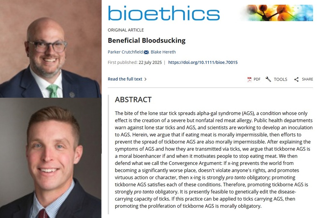Libs of TikTok (@libsoftiktok) on Twitter photo Western Michigan University (<a href="/WesternMichU/">Western Michigan University</a>) "Medical Ethics" professors Parker Crutchfield & Blake Hereth published a research paper calling for the SPREAD of a tickborne disease that makes people severely allergic to red meat.
They believe that eating red meat is "morally Western Michigan University (<a href="/WesternMichU/">Western Michigan University</a>) "Medical Ethics" professors Parker Crutchfield & Blake Hereth published a research paper calling for the SPREAD of a tickborne disease that makes people severely allergic to red meat.
They believe that eating red meat is "morally