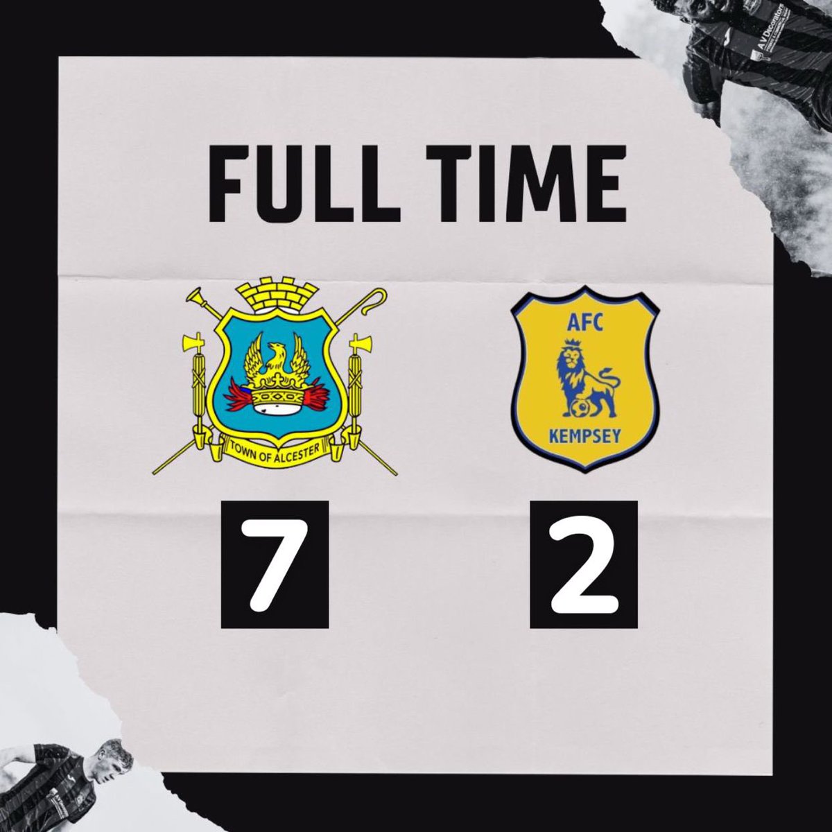 FT | Alcester Town 7 - 2 AFC Kempsey 

⚽️⚽️⚽️⚽️ Jake Wicketts 
⚽️ Sam Judge
⚽️ Arran Richmond 
⚽️ Jack Cole

The final pre season run out saw The Romans victorious at Stratford Road. 

Best of luck to Kempsey for the coming season. 

❤️🖤