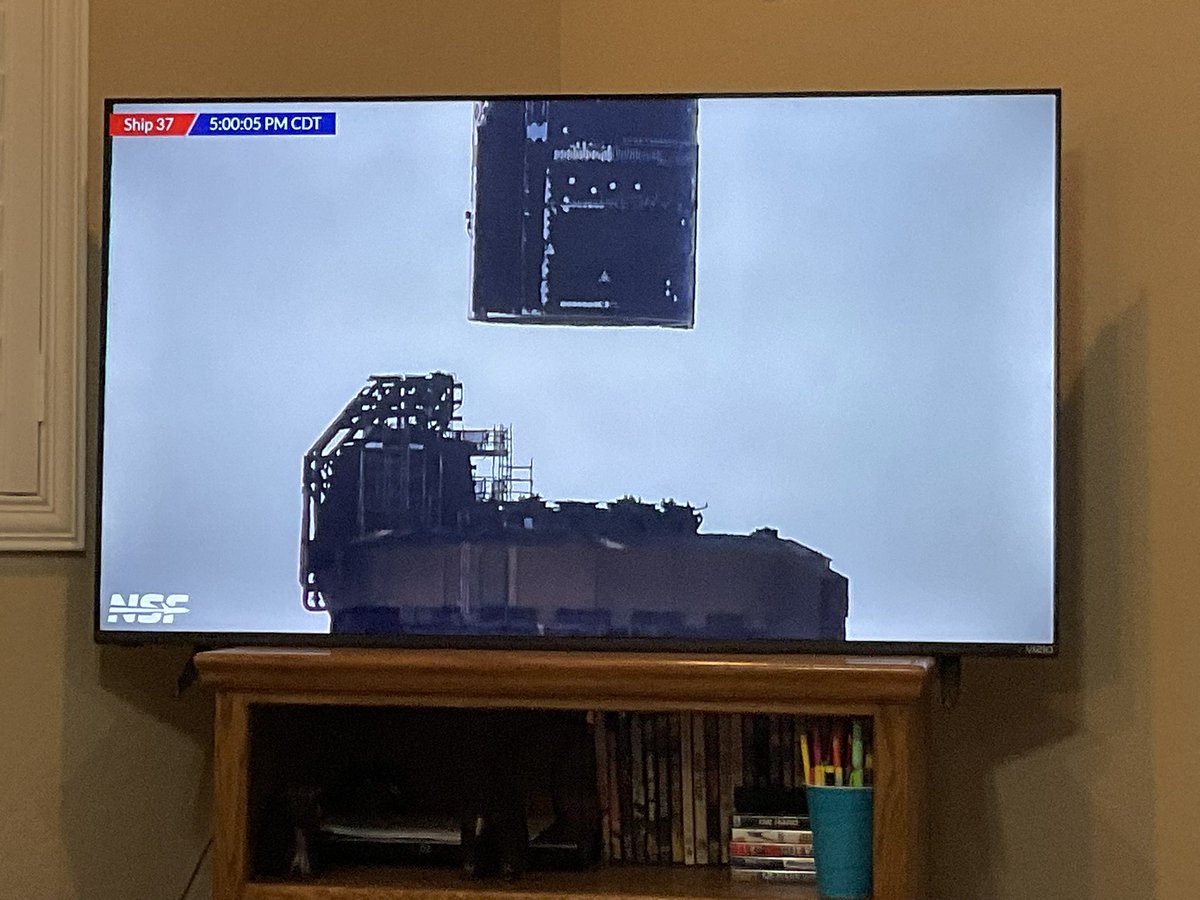 Bubbinski's tweet image. Ship 37’s aft over the OLM and “starstool” adapter fitting to allow the ship to stand alone without the booster.