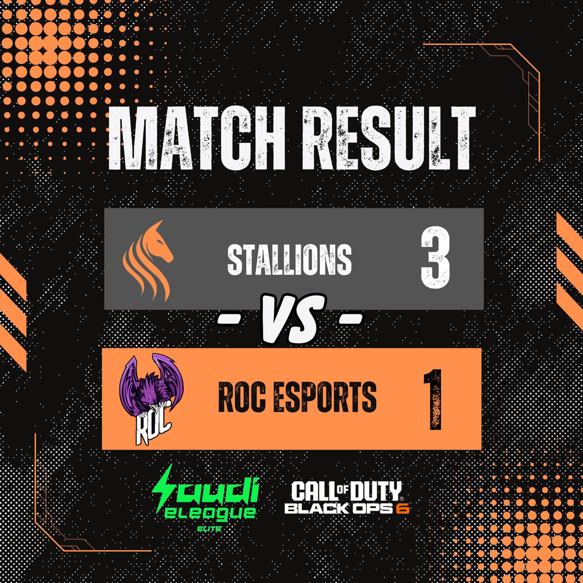 انتصرنا في المواجهه الخامسه في بطولة Saudi eLeague Elite - Call of Duty BO6 ب3-1 .

ياواد قوم ياواد قلك روك
TRY HARDER <a href="/esports_ROC/">ROC Esports</a> 😁

#TeamStallionsGG ︱#SELBO6