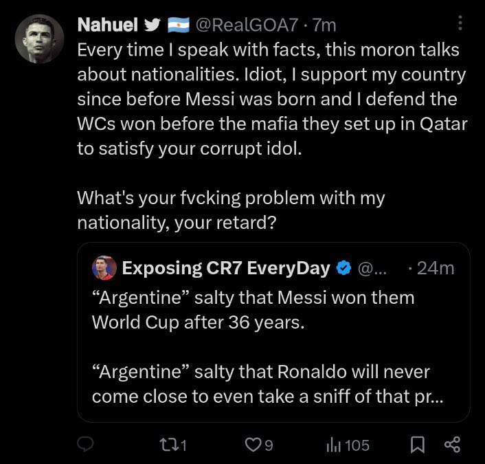 messsssssii1's tweet image. This "Argentine" accepts Maradona " Hand of God " but not Messi's Worldcup run what a hypocrite loser he is
Also @RealGOA7 so butthurt he had to block to keep his “Argentine” rage down