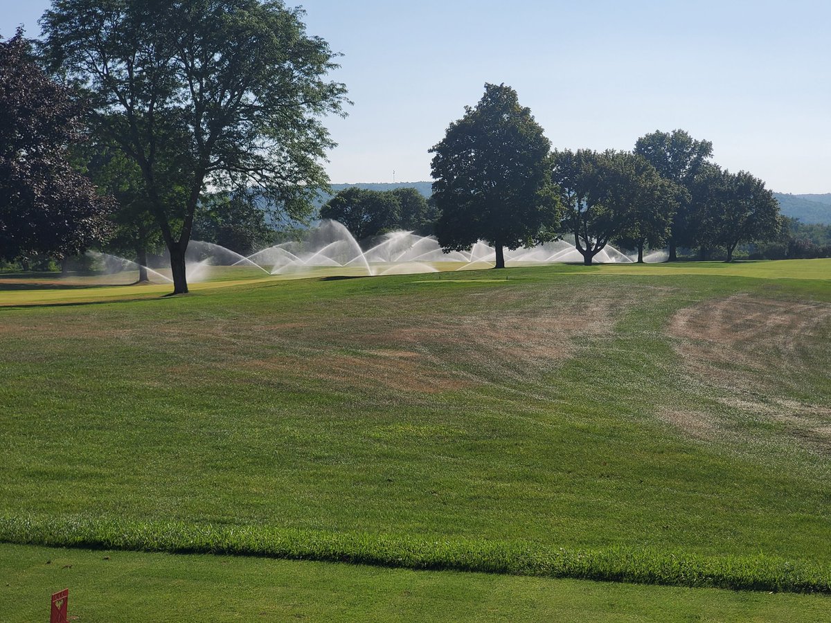 Looking from #8 tee seeing syringes run on #1 &amp; #18 fairways after today's double shotgun! Britten riding with me this evening and running the radio!