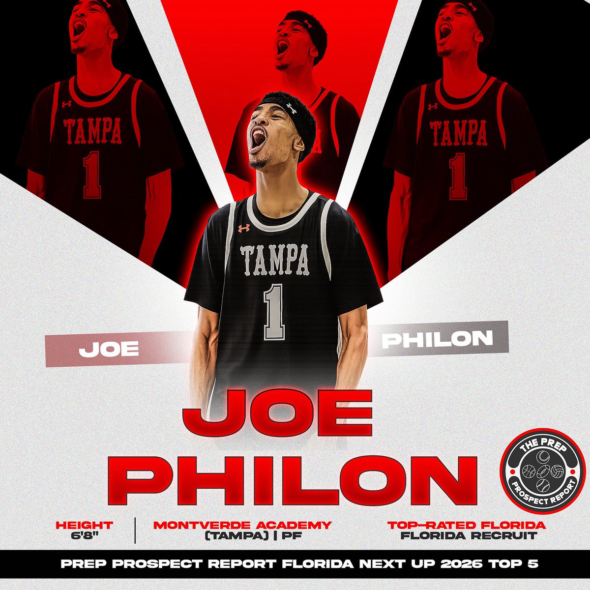 PREP PROSPECT REPORT FL
2026 HS B-BALL TOP 5

Joe "Jojo" Philon is a highly regarded 2026 basketball prospect currently playing for Montverde Academy after transferring from H.W. Blake High School in Tampa. He is a 6'8" PF/SF known for his versatility on both ends of the floor.