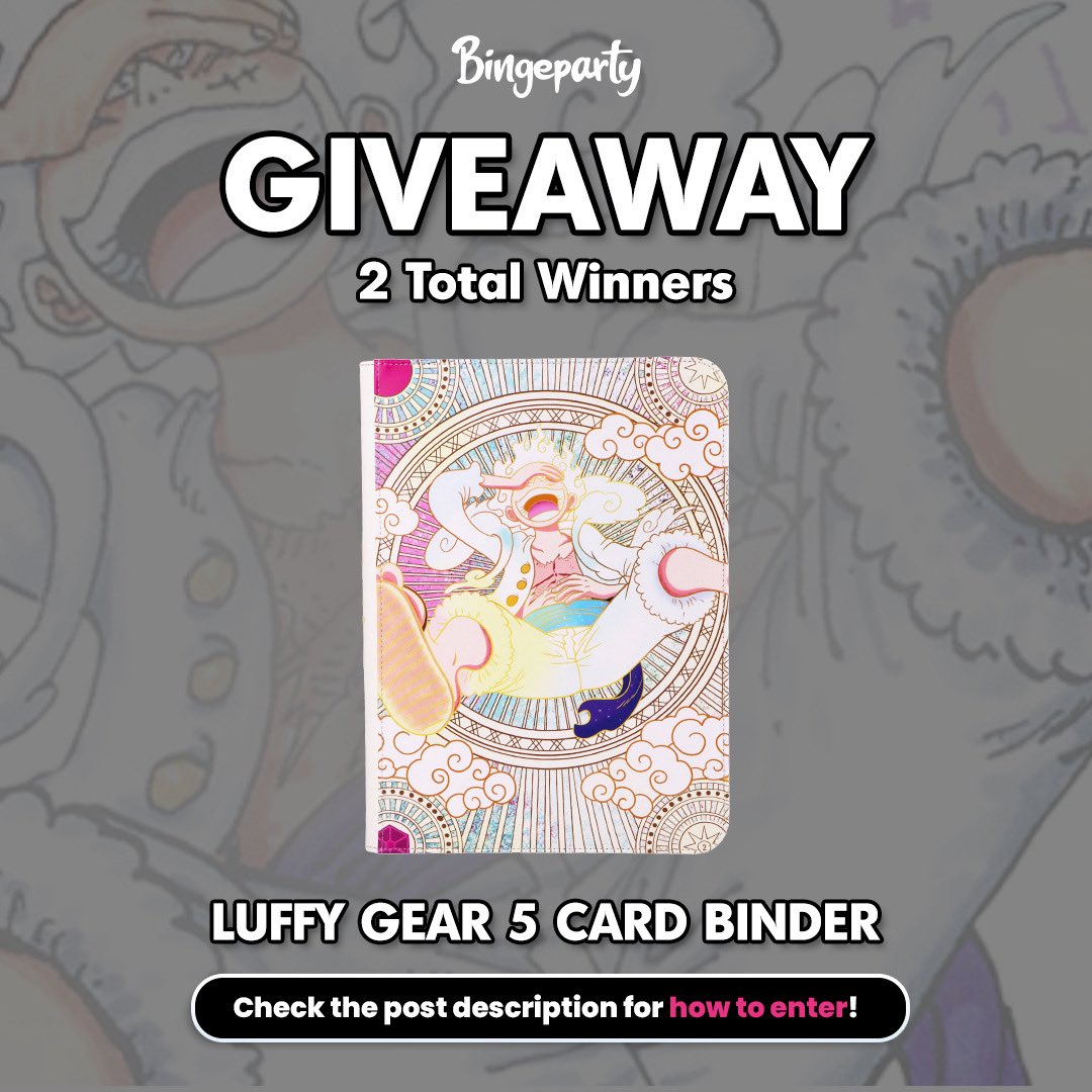 🚨 GIVEAWAY TIME! ⚡
I’m giving away 2 of the new Luffy Gear 5 TCG Binders dropping soon.

Here’s how to enter:
1️⃣ Follow <a href="/bingepartyanime/">Benji | One Piece 🏴‍☠️</a>
2️⃣ Like &amp; Rt
3️⃣ Tag 3 One Piece friends 🏴‍☠️

🏆 Winners announced August 15th!
This binder officially drops late August–September 

GOOD LUCK