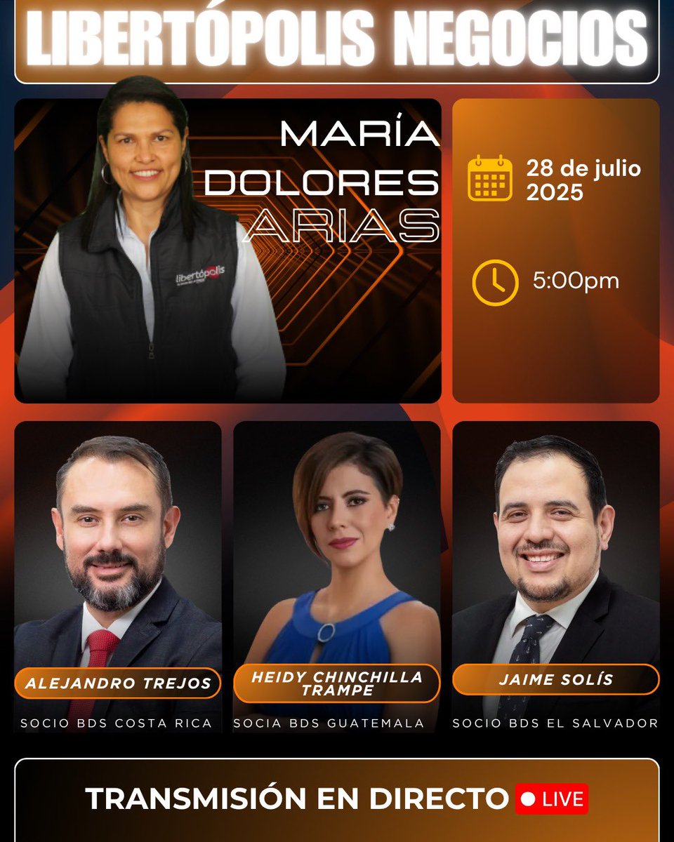 libertopolis's tweet image. 🚀 Hoy en Libertópolis negocios: en nuestro primer segmento, determinación de los pagos trimestrales de ISR junto al invitado Pablo Peña y en nuestro segundo segmento a Socios de BDS, Heidy Chinchilla, Jaime Solís y Alejandro Trejos💡Junto a María Dolores Arias, Jorge Jacobs y su…