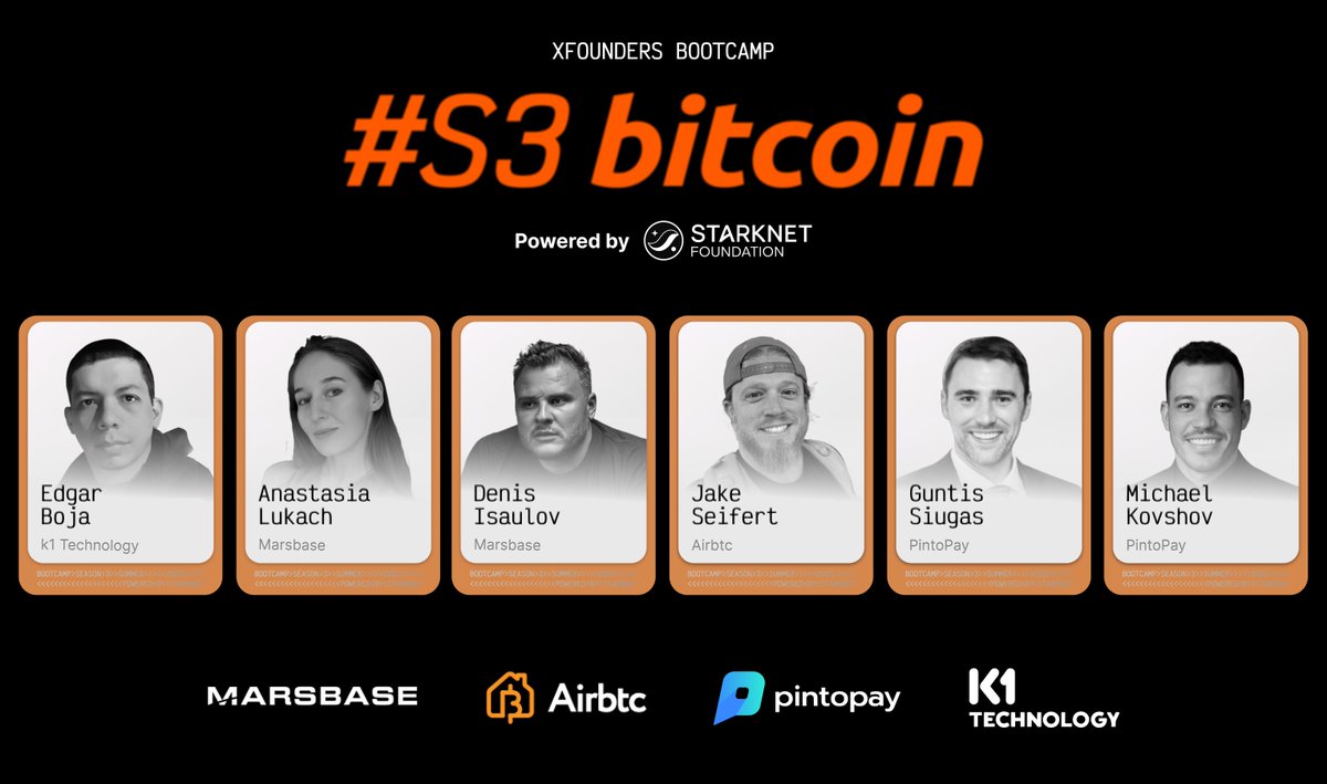 XFounders Bootcamp & Startup Reality (@xfounders_camp) on Twitter photo 🚨 Final 4 startups joining our cohort:
🇸🇻 From the #ElSalvador bootcamp powered by <a href="/StarknetFndn/">Starknet Foundation</a>
⚡ <a href="/k1elsalvador/">K1 Technology</a> – Turn cash into Bitcoin instantly at 100+ ATMs
🌐 <a href="/MARSBASEio/">MARSBASE | Liquidity and yield protocol</a> – A platform to buy/sell tokenized private assets
🏡 <a href="/Airbtconline/">Airbtc</a> – Book short-term rentals 🚨 Final 4 startups joining our cohort:
🇸🇻 From the #ElSalvador bootcamp powered by <a href="/StarknetFndn/">Starknet Foundation</a>
⚡ <a href="/k1elsalvador/">K1 Technology</a> – Turn cash into Bitcoin instantly at 100+ ATMs
🌐 <a href="/MARSBASEio/">MARSBASE | Liquidity and yield protocol</a> – A platform to buy/sell tokenized private assets
🏡 <a href="/Airbtconline/">Airbtc</a> – Book short-term rentals