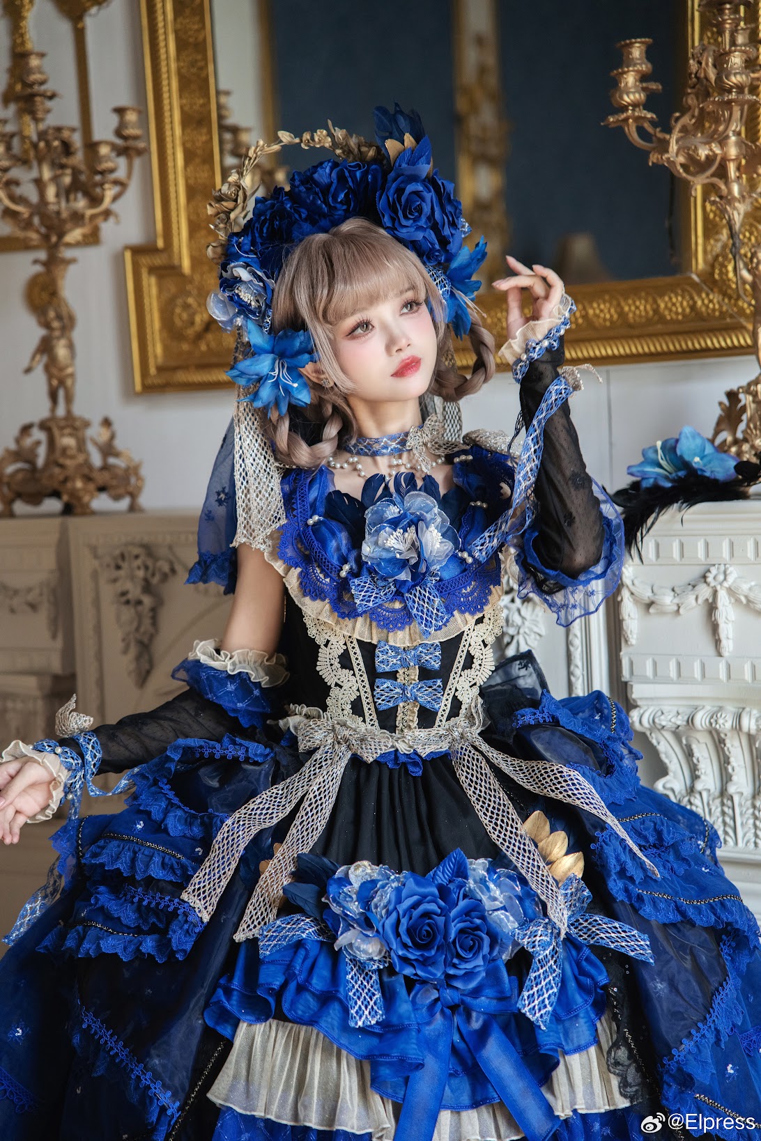 S【新品インポートセレクト】ブルーローズ青い薔薇エレガントクラシックドレス 2XL【新品インポートセレクト】ブルーローズ青い薔薇エレガント