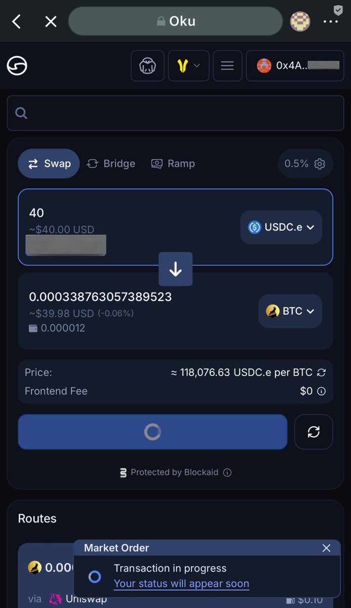 CryptPshyc's tweet image. 🟡 Okay I just made my first GOAT Network transaction on @okutrade
📍 40$ on USDC.e ➢ 0.00033 $BTC on GOAT Network
Then
📍 $BTC On GOAT Network ➢ $BTCB On GOAT Network.
Seamless
Hassle free and
Low gas fee
LFGOAT!