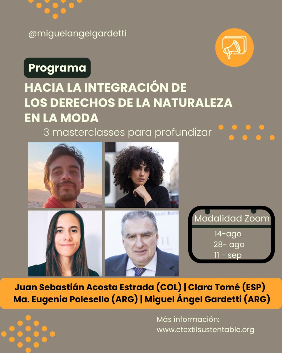💡Inscríbete: Hacia la integración de los Derechos de la Naturaleza en la Moda.

Tres masterclass virtuales diseñadas para quienes buscan ir más allá de la #sostenibilidad convencional.

Conozca todos los detalles en : pactoglobal-colombia.org/news/inscribet…

<a href="/centrotextilsus/">CTextilSustenble</a>