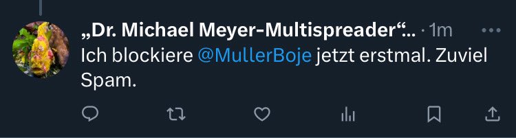 Boje Müller (@mullerboje) on Twitter photo Die schönste Troll-Eliminierung, die ich je hatte. Danke <a href="/tweetministerin/">Tweetministerin a. D.</a>. Und natürlich #Blockempfehlung für <a href="/schulen_schnell/">„Dr. Michael Meyer-Multispreader“ (parody)</a>. (P.S.: Ist fieses Nachtreten, ich weiß, aber er hat es verdient.) Die schönste Troll-Eliminierung, die ich je hatte. Danke <a href="/tweetministerin/">Tweetministerin a. D.</a>. Und natürlich #Blockempfehlung für <a href="/schulen_schnell/">„Dr. Michael Meyer-Multispreader“ (parody)</a>. (P.S.: Ist fieses Nachtreten, ich weiß, aber er hat es verdient.)