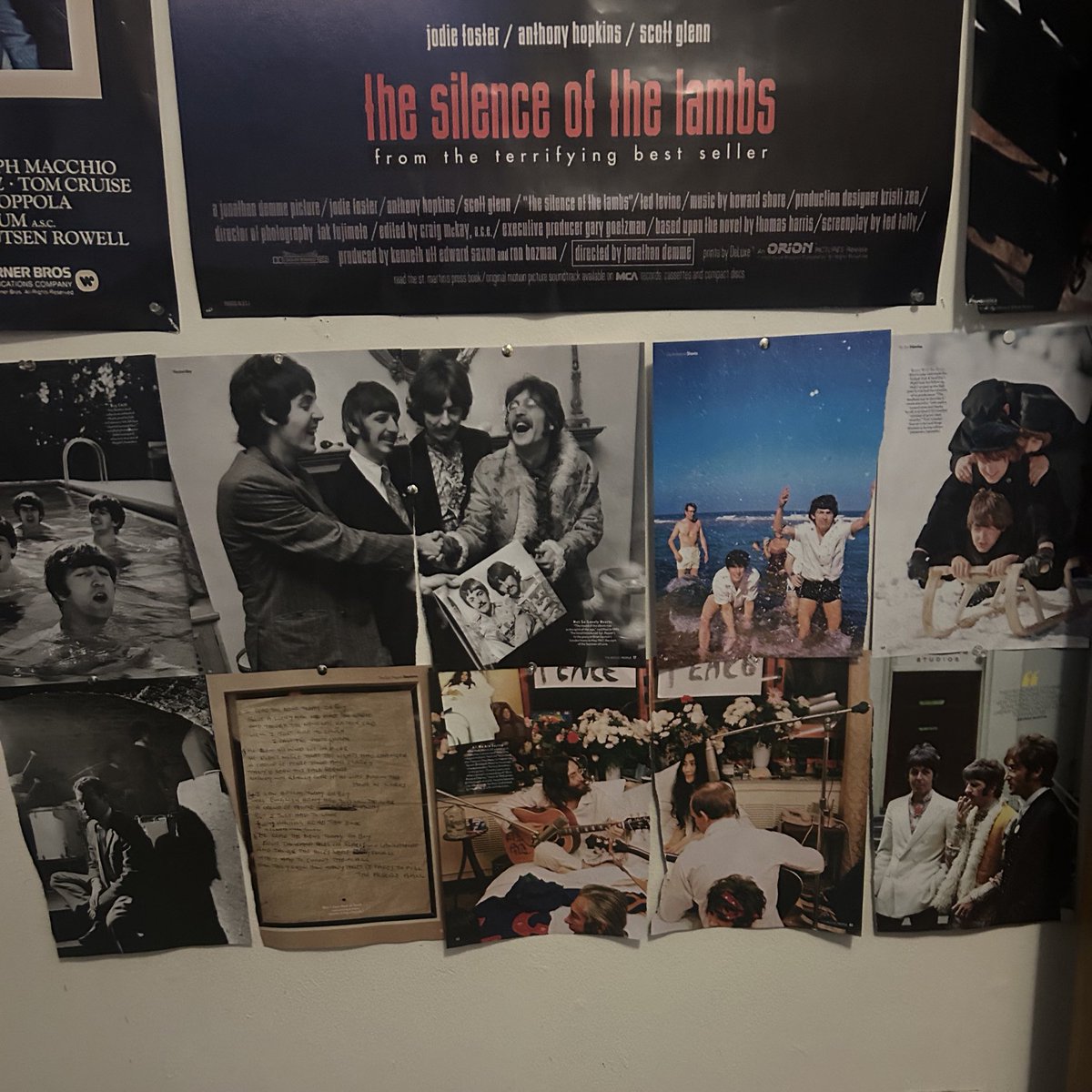 t4tdylarrison's tweet image. Its a work in progress cuz i ran out of thumbtacks but beatles wall ☝️