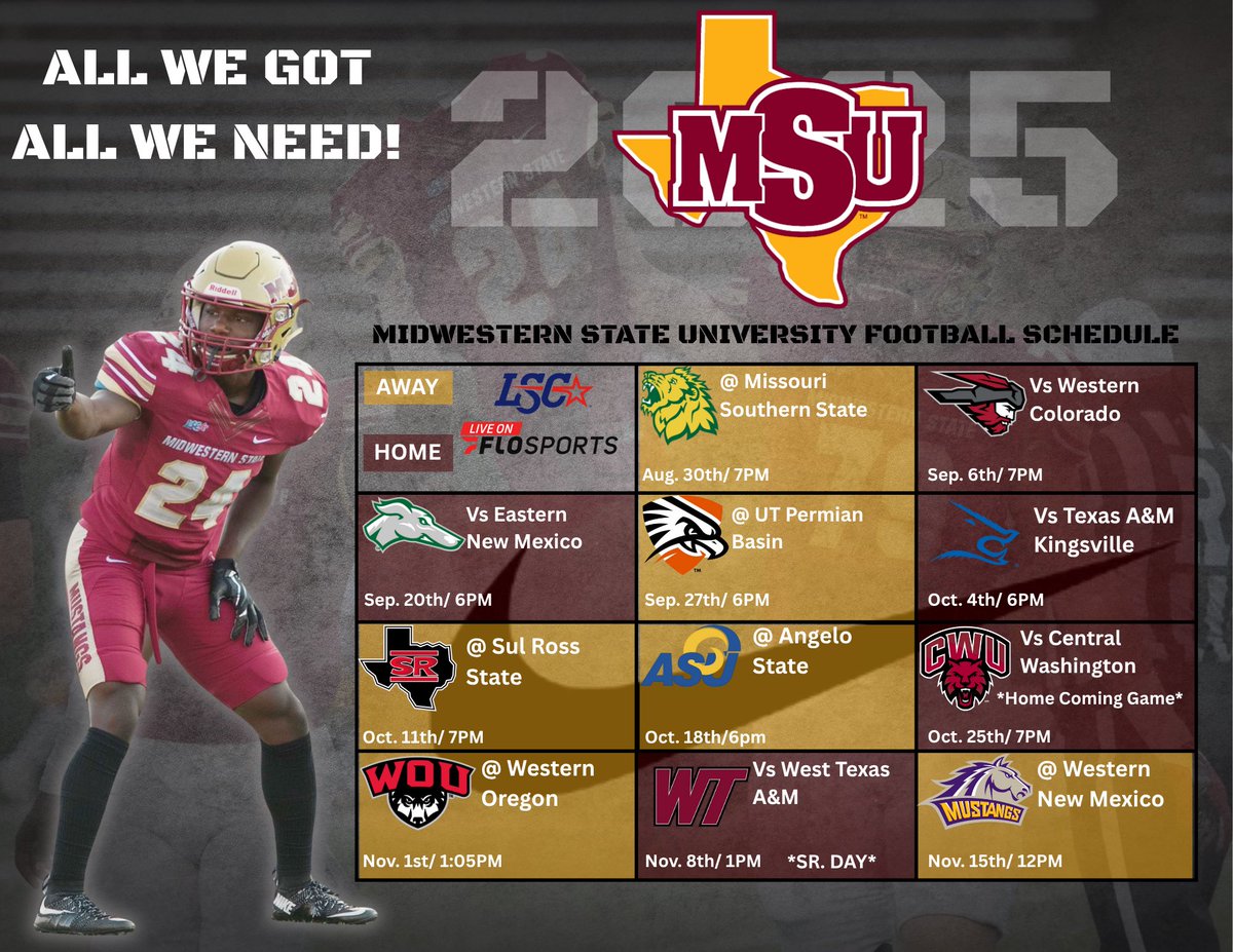 🏈‼️2025 Midwestern State University Football Schedule Is Out!!!🏈‼️ LETS GET THE HOME GAMES PACKED‼️‼️‼️