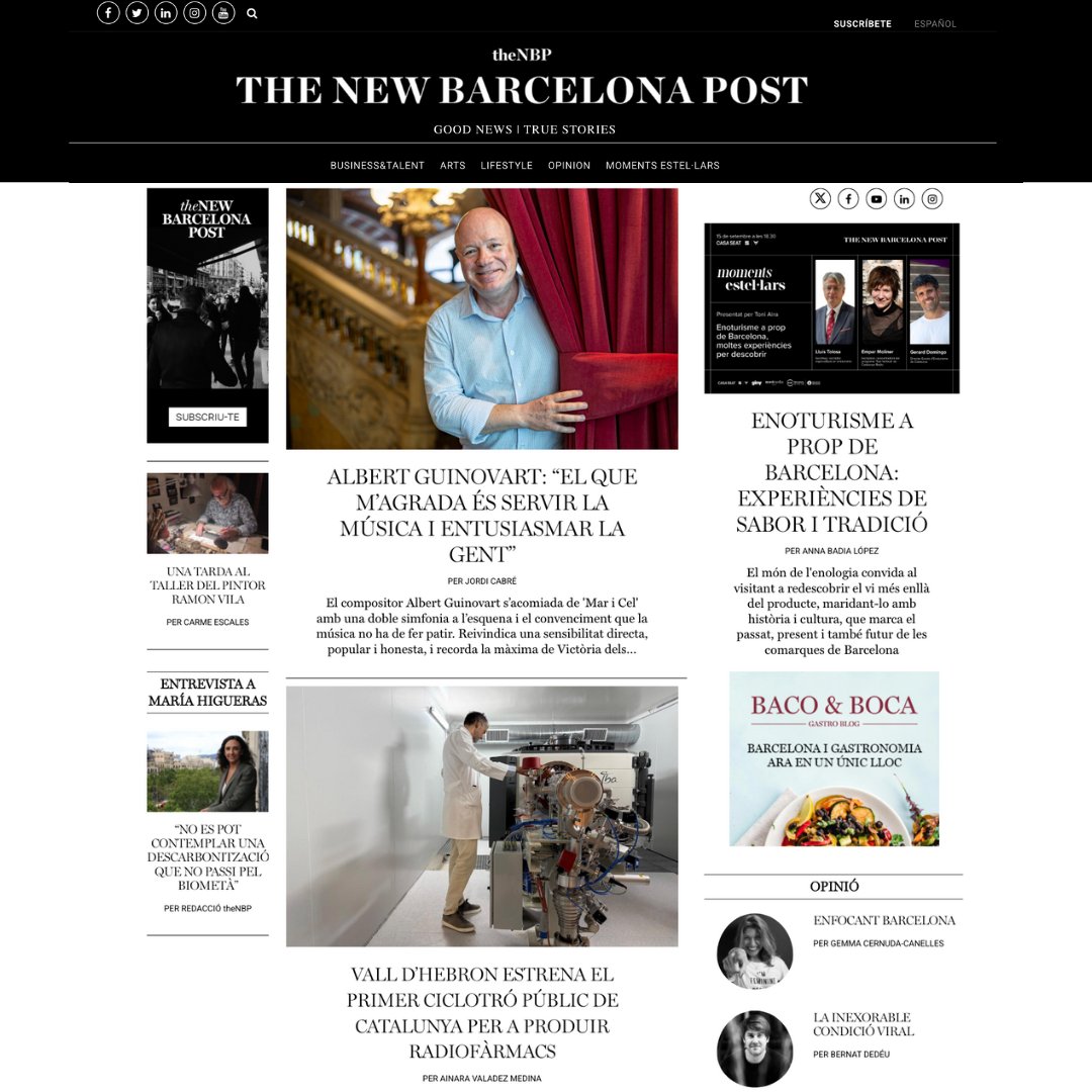 The New Barcelona Post (@newbcnpost) on Twitter photo 🗞️ Bon dimarts! Us compartim la nostra portada d'avui:
👉 <a href="/guinovartalbert/">Albert Guinovart</a>: “El que m’agrada és servir la música i entusiasmar la gent” (✍️ <a href="/jordicabre/">Jordi Cabré</a>)
👉 <a href="/vallhebron/">Vall d'Hebron</a> estrena el primer ciclotró públic de Catalunya per a produir radiofàrmacs (✍️ <a href="/ainaraavaladez/">Ainara</a>) 🗞️ Bon dimarts! Us compartim la nostra portada d'avui:
👉 <a href="/guinovartalbert/">Albert Guinovart</a>: “El que m’agrada és servir la música i entusiasmar la gent” (✍️ <a href="/jordicabre/">Jordi Cabré</a>)
👉 <a href="/vallhebron/">Vall d'Hebron</a> estrena el primer ciclotró públic de Catalunya per a produir radiofàrmacs (✍️ <a href="/ainaraavaladez/">Ainara</a>)