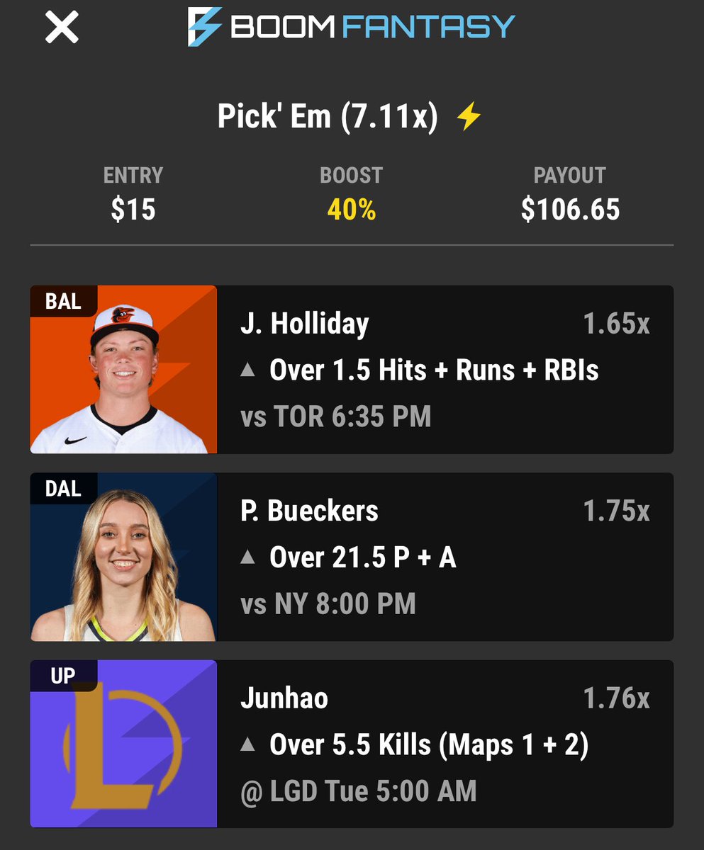 GhostEVplays's tweet image. ⚾️🏀 Boom Fantasy 40% Mystery Boost
🕹️ +611 (FV +499.24)
+EV: 18.67%
Playing: 0.15 Unit Promo Max
#boom #boomfantasy #sports #mlb #wnba #lol