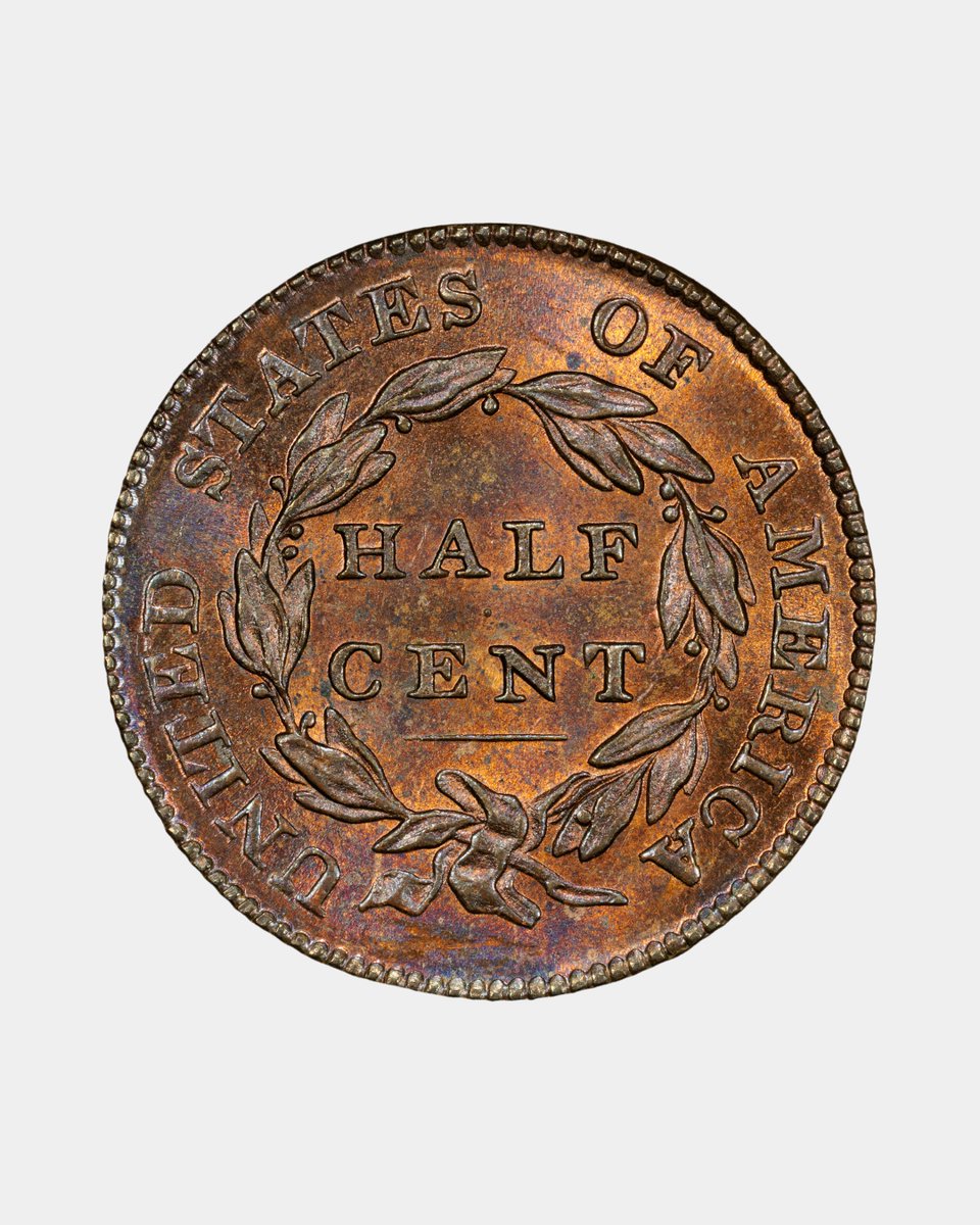 Half cents were struck in five different designs, and this example features the Classic Head. Though a more common issue, its sharp details and brilliant toning make it a standout among early copper.