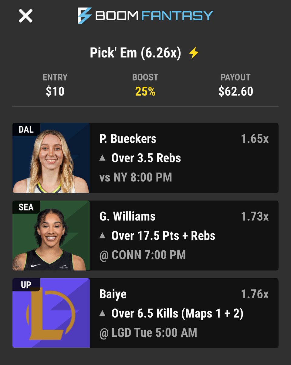 GhostEVplays's tweet image. 🏀 Boom Fantasy 25% Mystery Boost
🕹️ +526 (FV +525.54)
+EV: 0.10%
Playing: 0.10 Units
#boom #boomfantasy #sports #wnba #lol