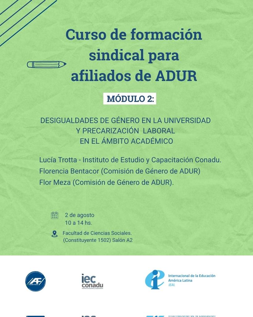 🔈¡El sábado! ⚠️⚠️⚠️
#guardá la fecha de 10 a 14hs estamos en Facultad de Ciencias Sociales.
Con el 2do Modulo del Curso de formación Sindical para afiliados de Adur.

#construyendofuturo