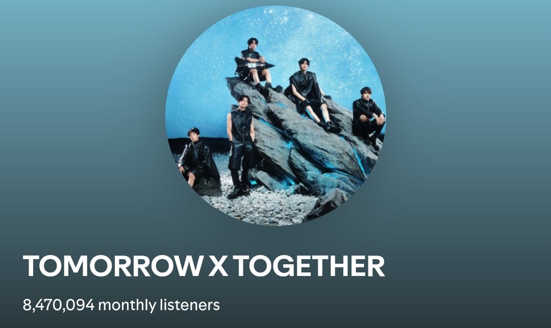 Streamtxtbr's tweet image. 📌 | Ouvintes mensais do TXT no Spotify:
— 8.470.094 (+101.442) 🔥
Maior pico de 12.038.327
🔗open.spotify.com/artist/0ghlgld…
