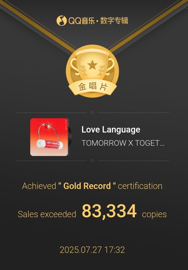 Streamtxtbr's tweet image. 📰 | "Love Language" recebeu a Certificação de Disco de Ouro pela QQ Music.