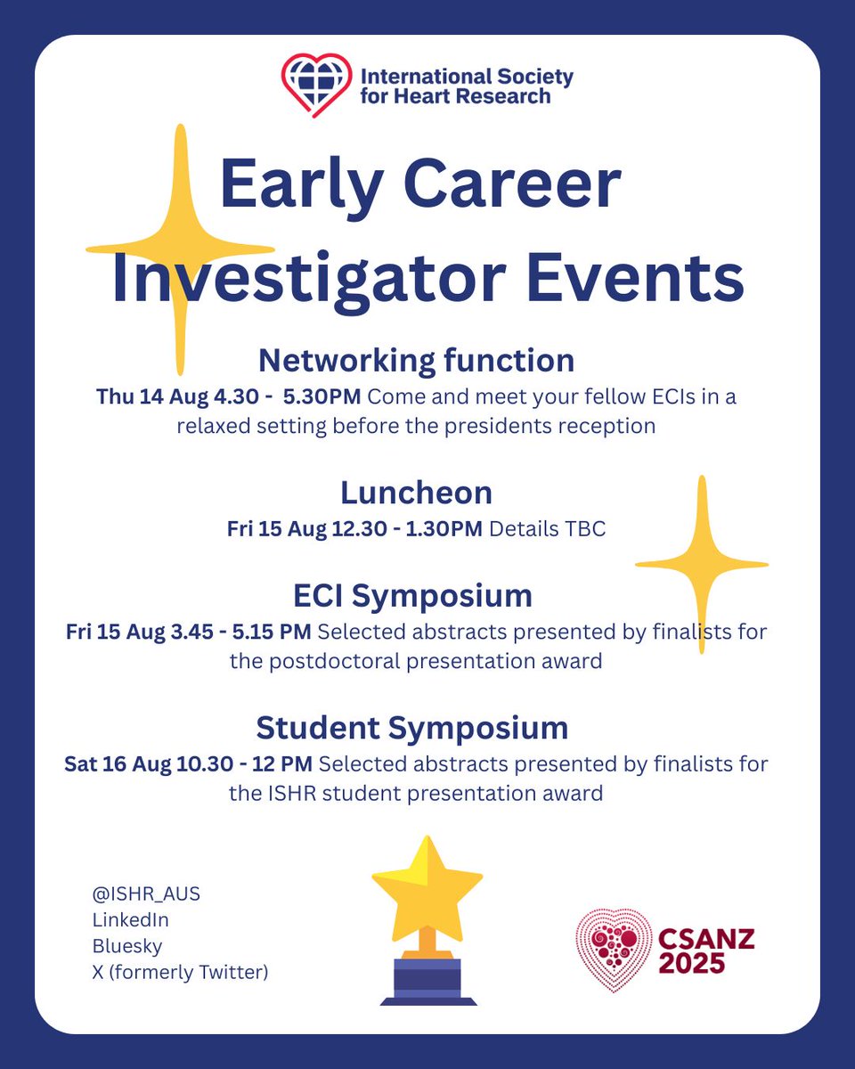 ISHR_AUS's tweet image. CSANZ/ISHR2025 starts in just 2 weeks!
Make sure to stop by for our ECI events.
See you there 😀