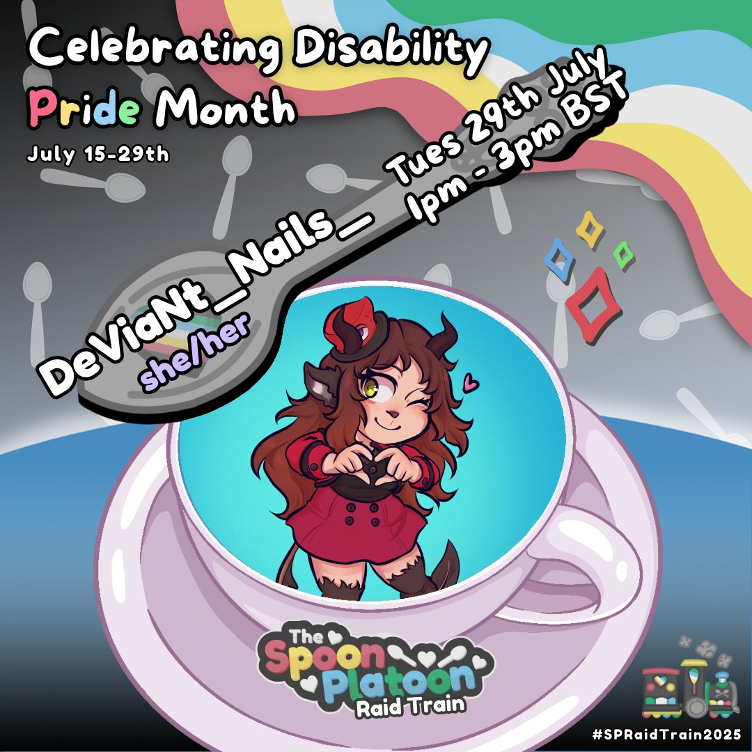 DeViaNt_Nails_'s tweet image. I&apos;m taking part in the @thespoonplatoon Disability Pride Month Raid Train again!!!

I have another 2 hour slot during the day so I&apos;ll be live a little earlier than usual!!!

We&apos;re going to be taking part in the @WildAmber_PoT   Disability Pride Month Sunflower Scavenger Hunt!!