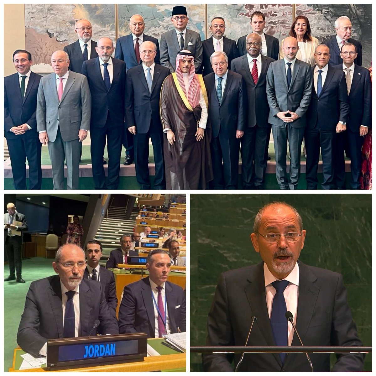 شارك نائب رئيس الوزراء ووزير الخارجية وشؤون المغتربين أيمن الصفدي <a href="/AymanHsafadi/">Ayman Safadi</a>، اليوم، في الجلسة الرئيسية من "مؤتمر الأمم المتحدة الدولي رفيع المستوى بشأن التسوية السلمية للقضية الفلسطينية وتطبيق حل الدولتين"، الذي يُعقَد في مقر الأمم المتحدة في نيويورك برئاسة مشتركة بين المملكة