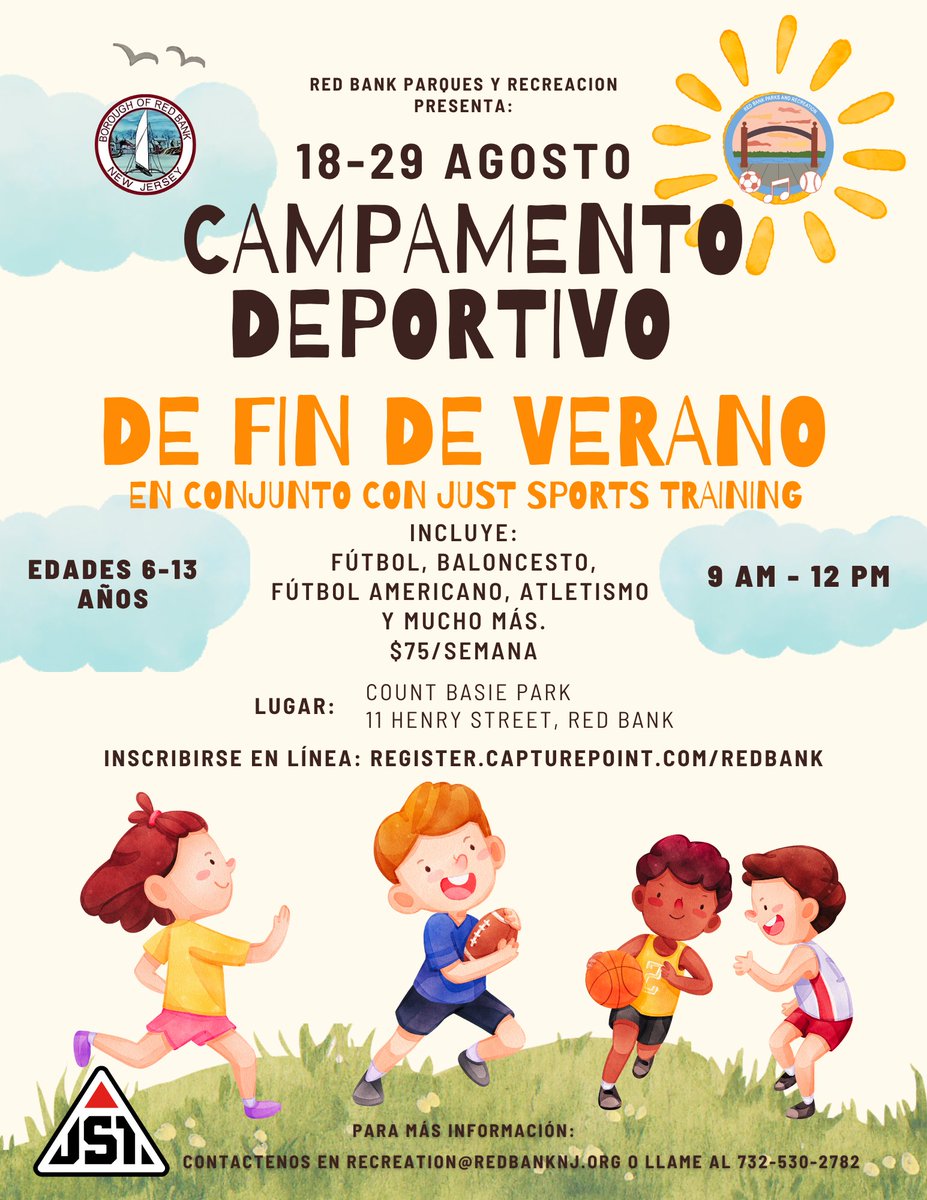 🏈⚽We're wrapping up the summer with a special End of Summer Sports Camp for kids ages 6 to 13!
This Summer Camp will be based on a combination of sports such as football, soccer, basketball, track and more!
Register Online: register.capturepoint.com/redbank (Summer 2025).