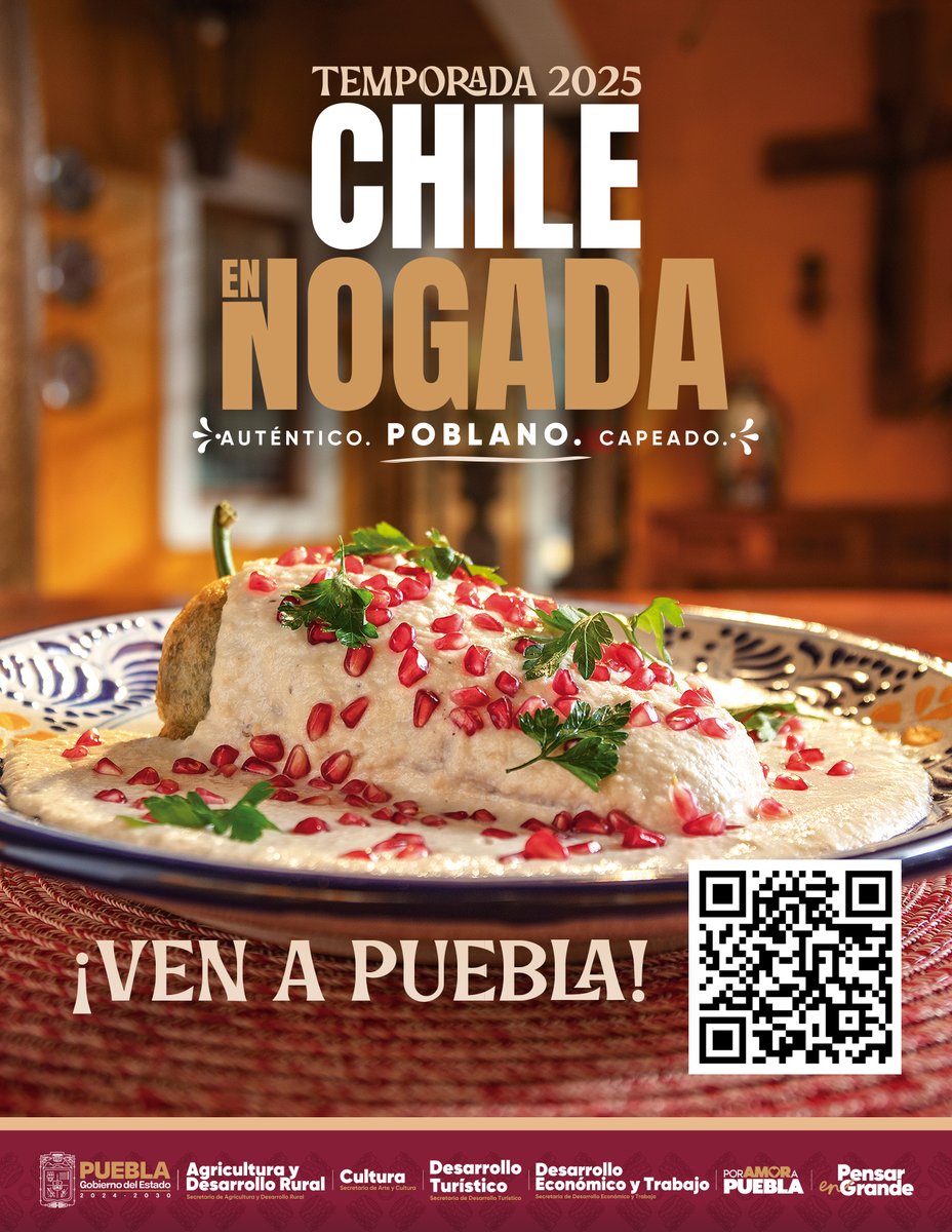 TuristicoGobPue's tweet image. En estas #VacacionesDeVerano, ven a Puebla y descubre el #ChileEnNogada, un platillo que combina historia, tradición y amor por la tierra. 😋
¡El @Gob_Puebla te espera con una experiencia segura, cálida y llena de magia, porque Puebla es el #LatidoDeMéxico!
#PorAmorAPuebla