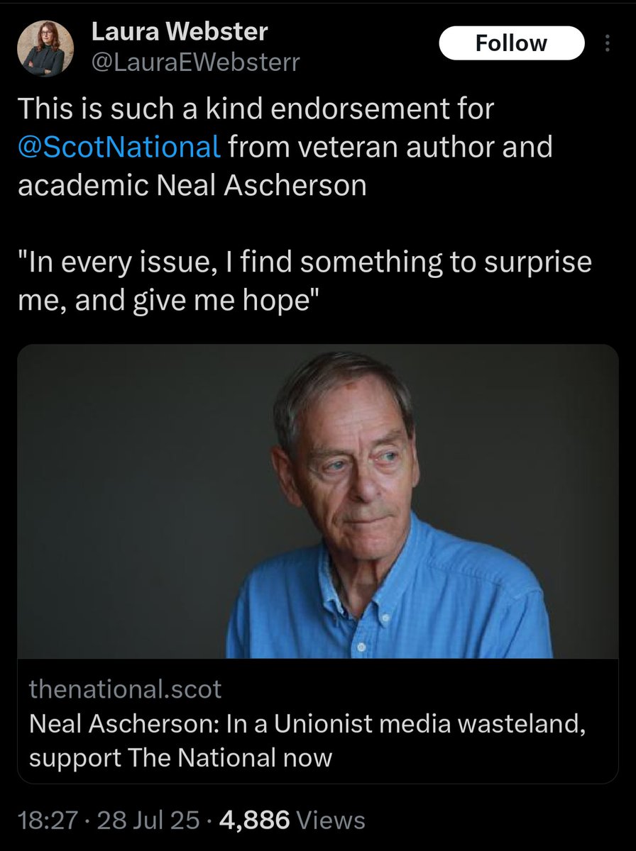 quineofthenorth's tweet image. I'm very surprised by this endorsement from Neal Ascherson. As a newspaper it is entirely a mouthpiece for the SNP. Why would he not see their lack of objectivity? Yes, all papers have an editorial stance but this is not it.