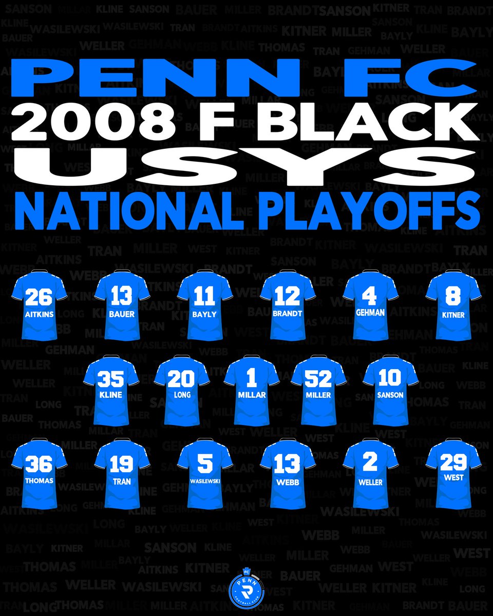 Congratulations to the Penn FC 2008 F Black and 2007 F Black teams on earning a place in the USYS National Playoffs, and special shoutout to the 2007s for winning it all! P.S. If on your phone, turn up the brightness to see the background clearly. 

🎨: N.O.D. for #PAClassics