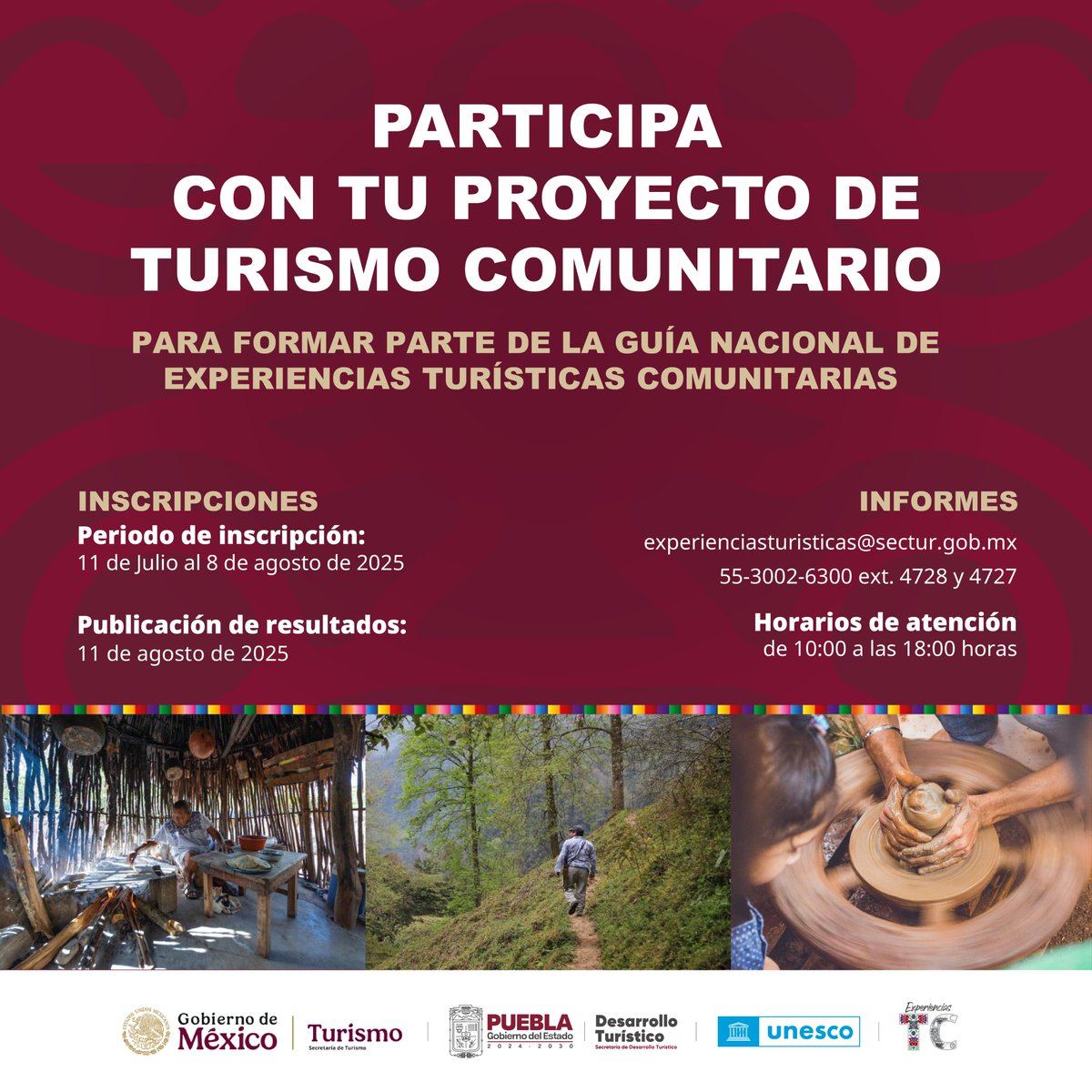 TuristicoGobPue's tweet image. Registra tu proyecto y formar parte de la Guía Nacional de Experiencias Turísticas Comunitarias de México.
¡El @Gob_Puebla, se suma a esta iniciativa para fortalecer el turismo comunitario y proyectar las riquezas locales de nuestro estado!
👉 sectur.puebla.gob.mx