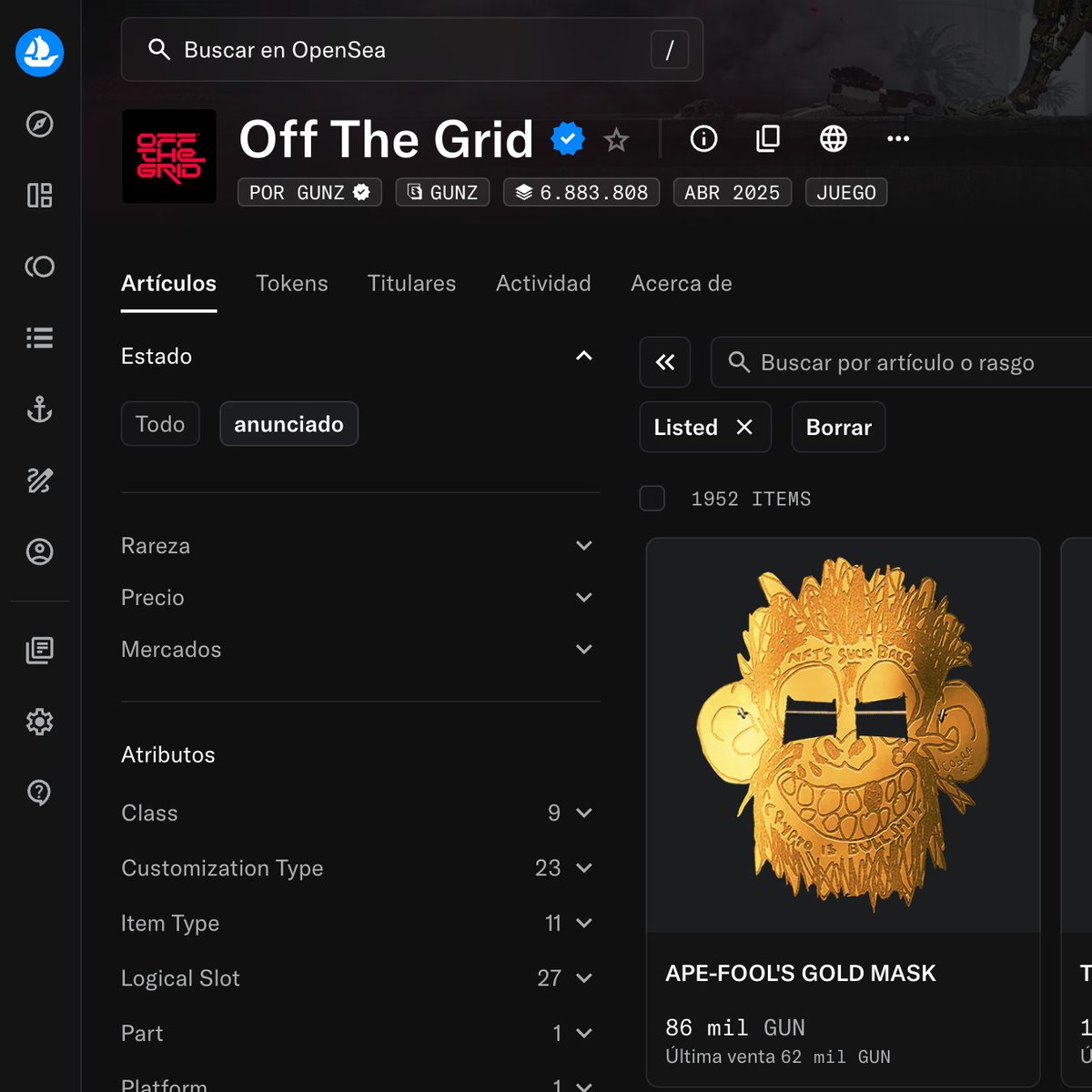 Dream Seller (@chouchoumx) on Twitter photo it s official the First APE GOLD MASK <a href="/playoffthegrid/">Off The Grid</a> <a href="/GUNbyGUNZ/">GUNZ Official</a> <a href="/BoredApeYC/">Bored Ape Yacht Club 🍌</a> on <a href="/opensea/">OpenSea</a> was sold for 62 000 GUN "1824 USD $ " !!!
Is the Most expensive sell for now and is just the beginning because there is only 199 APE MASK .
Will be HIT 1M DLLS on the future ? it s official the First APE GOLD MASK <a href="/playoffthegrid/">Off The Grid</a> <a href="/GUNbyGUNZ/">GUNZ Official</a> <a href="/BoredApeYC/">Bored Ape Yacht Club 🍌</a> on <a href="/opensea/">OpenSea</a> was sold for 62 000 GUN "1824 USD $ " !!!
Is the Most expensive sell for now and is just the beginning because there is only 199 APE MASK .
Will be HIT 1M DLLS on the future ?
