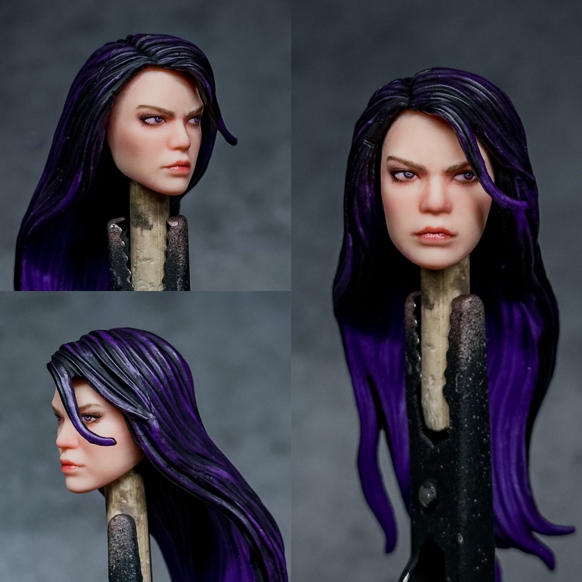 bucky_spike's tweet image. マーベルレジェンド ゲーマーバース
X-MEN サイロック ②
ヘッドに関しては、
求心顔の印象で髪と顔の境界線が違和感があったので、パーツを分離して、顎のラインを出し髪と顔の輪郭にメリハリをつけました。イカついアゴも少し削りバランス調整。…