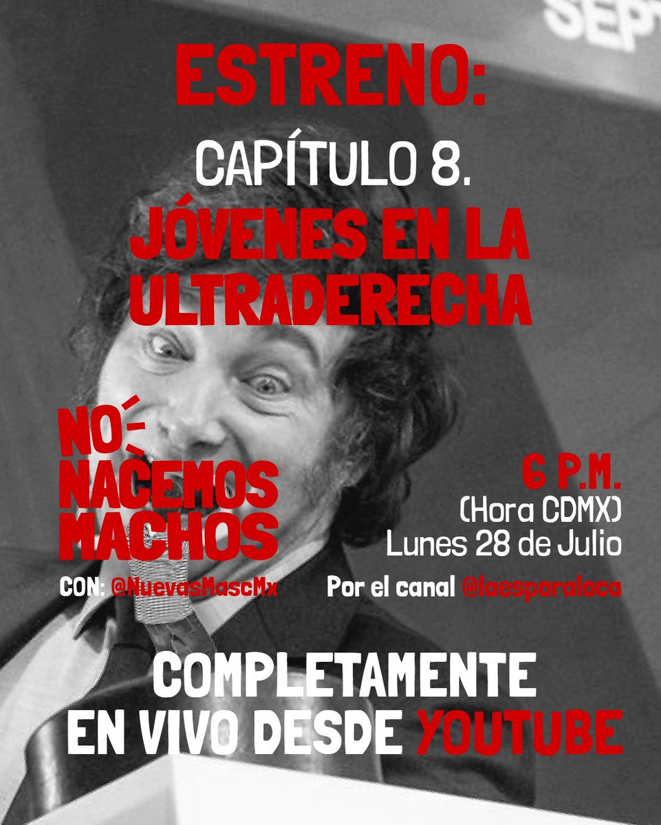 laesporaloca (@laesporaloca) on Twitter photo Nos vemos al rato EN VIVO con <a href="/NuevasMascMX/">Ulises Figueroa 🇲🇽🇵🇸</a> para conversar sobre cómo se secuestra la mente de los jóvenes para que te vuelvas un Espartaco 18 que elija un orden político que lo va a aplastar
EN VIVO AQUÍ 👇👇👇👇👇
youtube.com/live/tkiHgNdi4… Nos vemos al rato EN VIVO con <a href="/NuevasMascMX/">Ulises Figueroa 🇲🇽🇵🇸</a> para conversar sobre cómo se secuestra la mente de los jóvenes para que te vuelvas un Espartaco 18 que elija un orden político que lo va a aplastar
EN VIVO AQUÍ 👇👇👇👇👇
youtube.com/live/tkiHgNdi4…