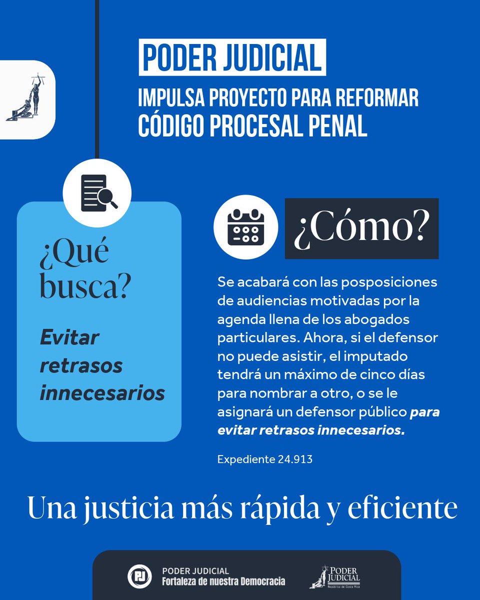 PoderJudicialCR's tweet image. Justicia penal sin retrasos innecesarios  #PoderJudicialCR