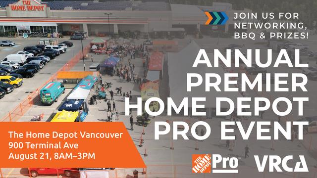 Save the Date! The Annual Home Depot Pro Event is back and VRCA is proud to be part of it!

Come by, say hi, and connect with us at this must-attend event for pros in the construction industry. 

Plus, enjoy fun games, prizes, and a special member gift just for stopping by!