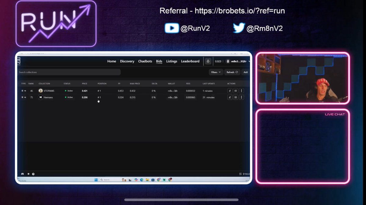 Dropped some solid NFT trading alpha on this stream, approaching separate marketplaces and semi automating your activity using Chadbot