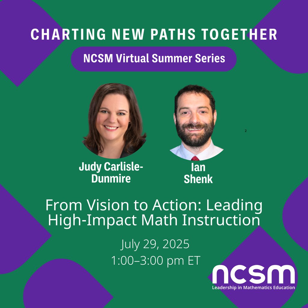 MathEdLeaders's tweet image. 🆓 Session July 29: Judy Carlisle-Dunmire and Ian Shenk share how to guide collaborative teams, define powerful “look fors,” and support equitable, high-impact math instruction in your school or district.
🔗 ncsm.memberclicks.net/2025_ncsm_summ…
#NCSMBOLD