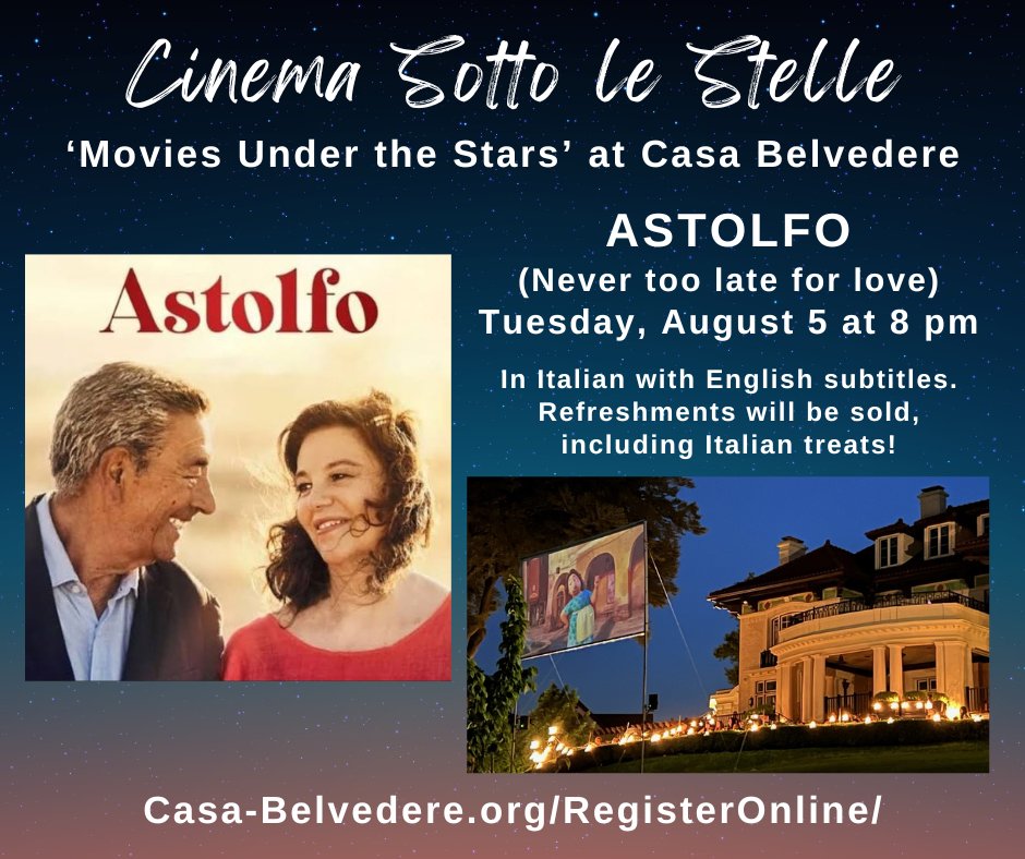 Casa Belvedere (@casa_belvedere) on Twitter photo #CinemaSottoLeStelle <a href="/CasaBelvedere/">Gina Biancardi</a>! Join us Tuesday, Aug. 5 at 8 pm for #Astolfo, a gentle romantic comedy reminds us that new beginnings can happen at any age. In Italian with English subtitles. Register: bit.ly/4oblkBY
And check out our concession stand treats!
#NYC #CinemaSottoLeStelle <a href="/CasaBelvedere/">Gina Biancardi</a>! Join us Tuesday, Aug. 5 at 8 pm for #Astolfo, a gentle romantic comedy reminds us that new beginnings can happen at any age. In Italian with English subtitles. Register: bit.ly/4oblkBY
And check out our concession stand treats!
#NYC