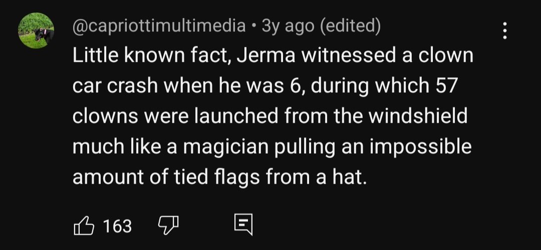 ratmannn42's tweet image. Im genuinely in tears at this comment on a compilation of jerma laughing at car accidents
Imagine it
