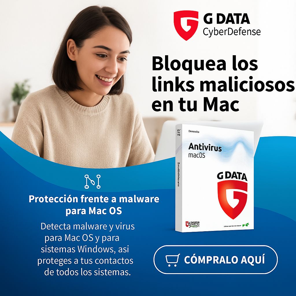 🍎🔐 Protege tu Mac de links maliciosos, phishing y malware con G DATA Antivirus para Mac.
🎁 10% de descuento desde 2 dispositivos con el código: ASX4VPG8
🛒 zurl.co/3Ffg0
#Ciberseguridad #MacOS