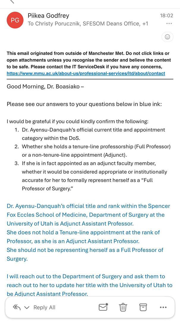 sonofjacob98's tweet image. Dr Grace Ayensu is not a professor. She should rectify that immediately both in the media and in parliamentary records.